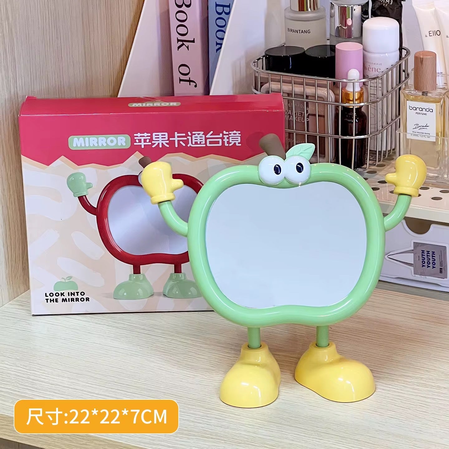 Cute Apple Cartoon Tabletop Makeup Mirror Adjustable Desktop Vanity Mirror
