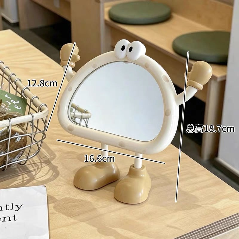 Cute Cartoon Standing Vanity Mirror Aesthetic Desktop Makeup Mirror with Jewelry Holder