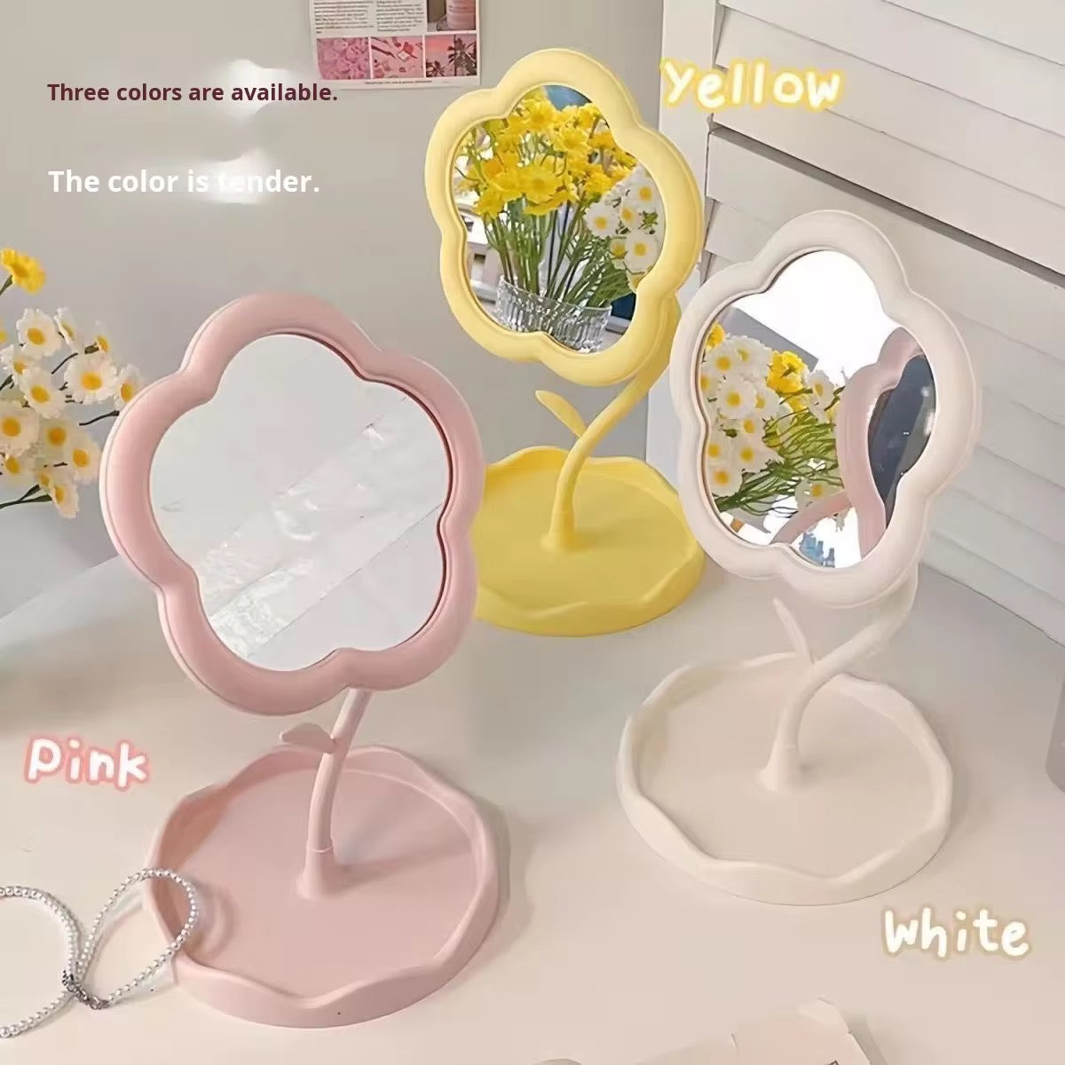 Flower Shape Vanity Makeup Mirror Cute Adjustable Desktop Mirror for Bedroom & Dressing Table