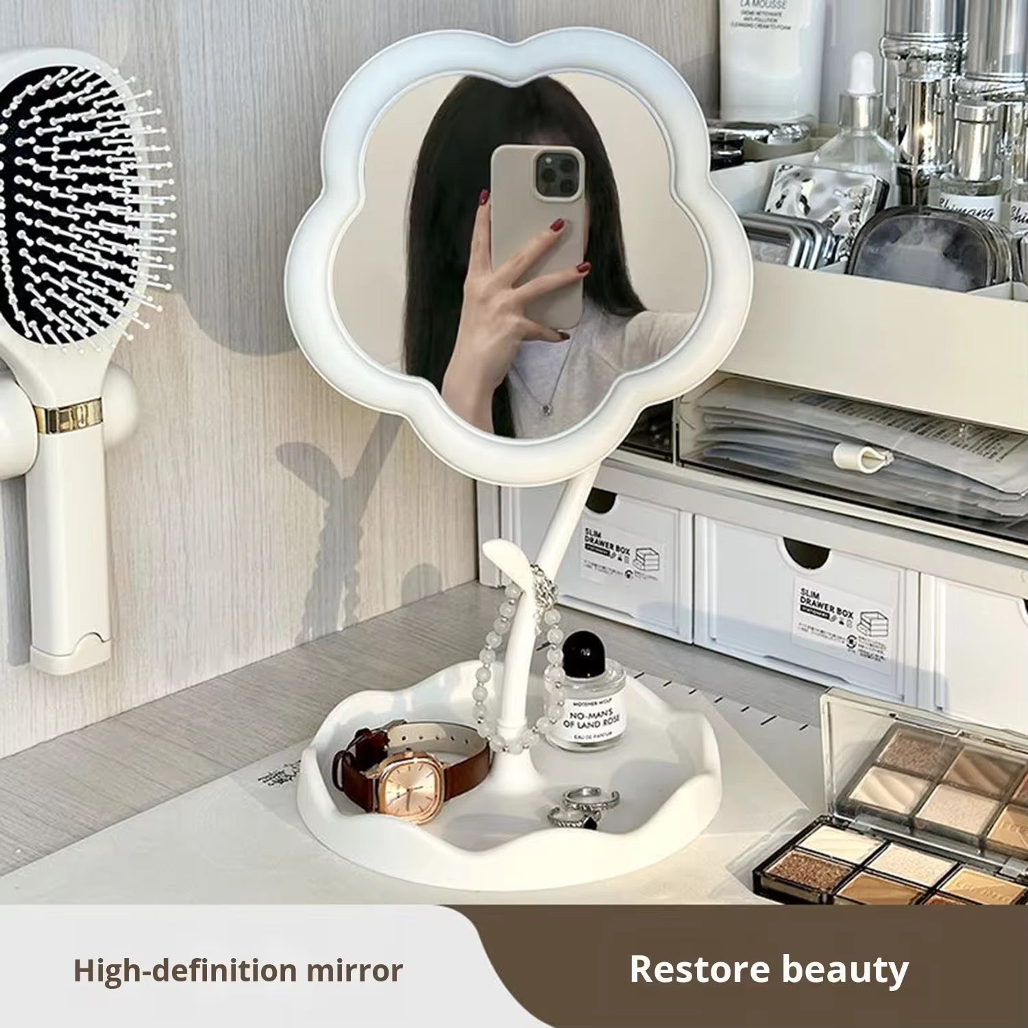 Flower Shape Vanity Makeup Mirror Cute Adjustable Desktop Mirror for Bedroom & Dressing Table