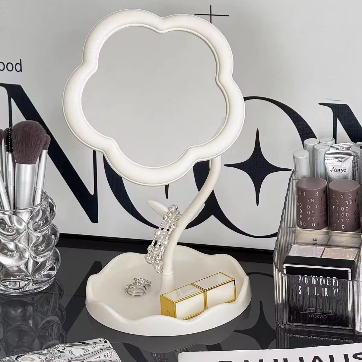 Flower Shape Vanity Makeup Mirror Cute Adjustable Desktop Mirror for Bedroom & Dressing Table