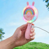 Cute Bunny Rainbow Handheld Fan with LED Light Portable Mini Fan