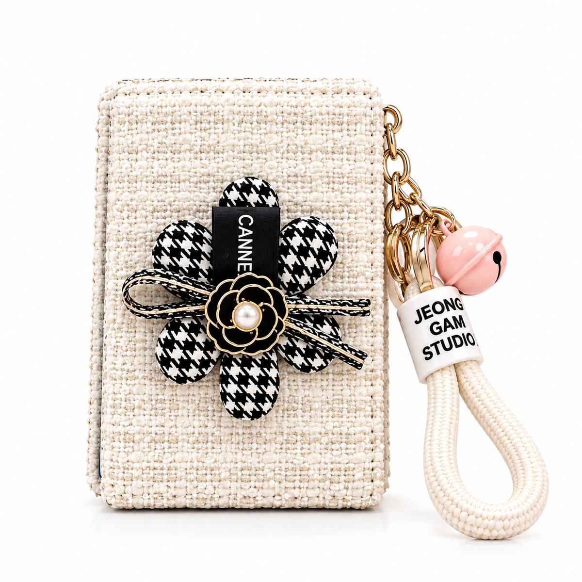 Chic Floral Bow Compact Mirror Keychain with Wrist Strap