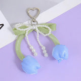 Kawaii Tulip Pearl Ribbon Keychain Cute Heart Charm Bag Pendant & Car Key Accessory SparkelsSparkels