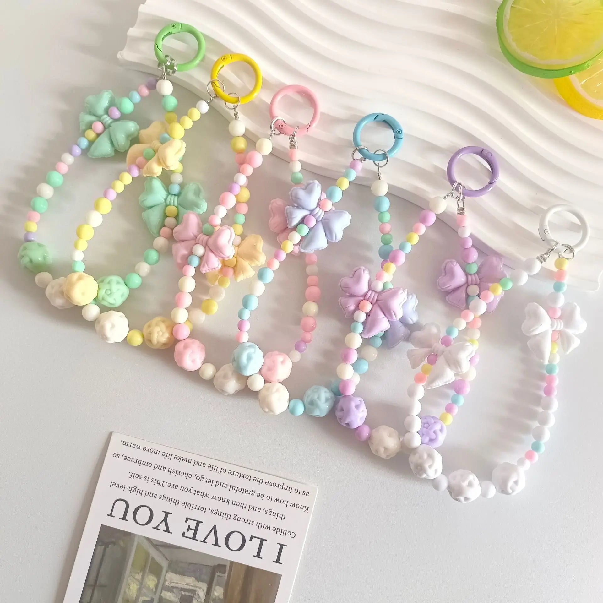 Kawaii Pastel Beaded Bow Keychain Cute Bracelet Chain Phone & Bag Charm Accessory SparkelsSparkels