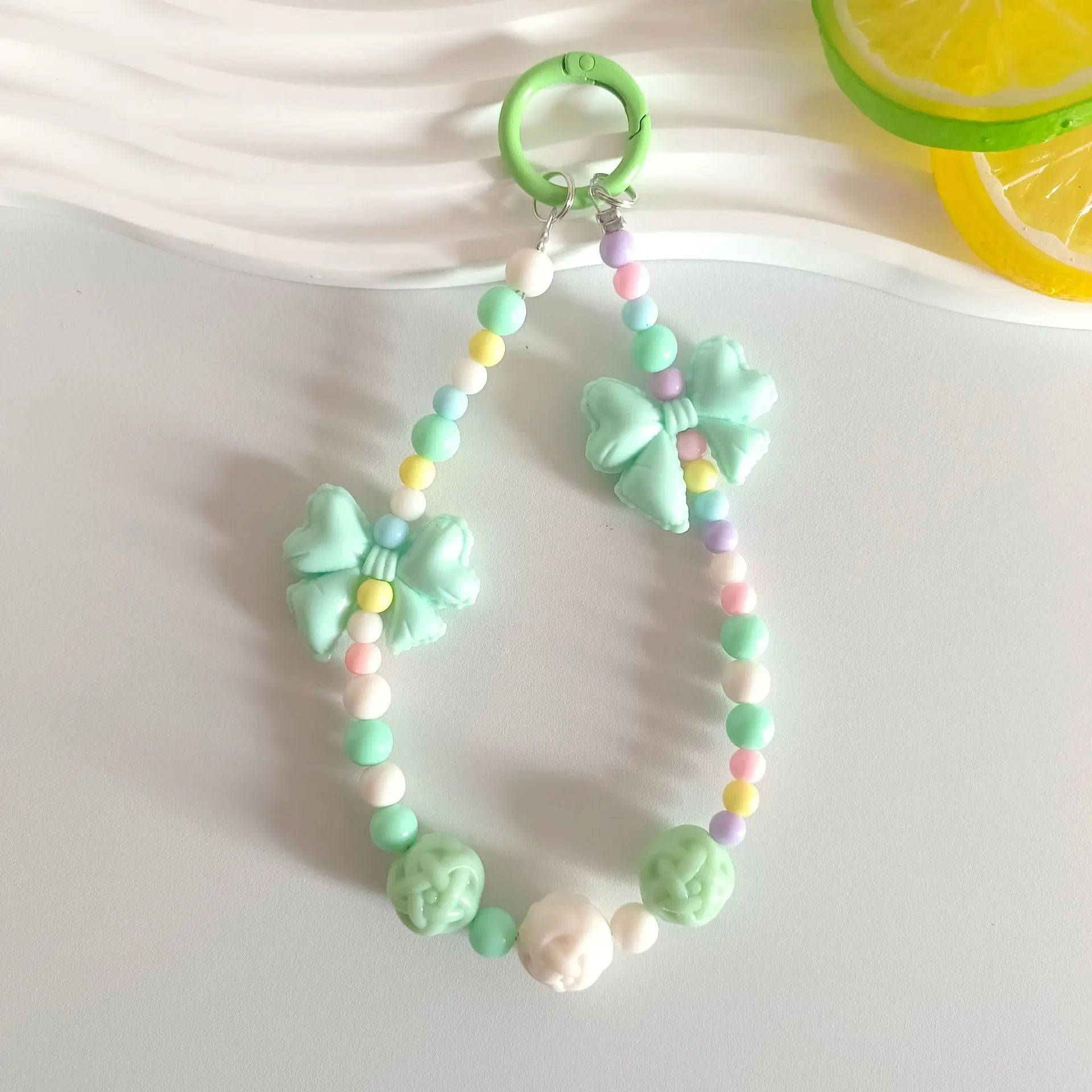 Kawaii Pastel Beaded Bow Keychain Cute Bracelet Chain Phone & Bag Charm Accessory SparkelsSparkels