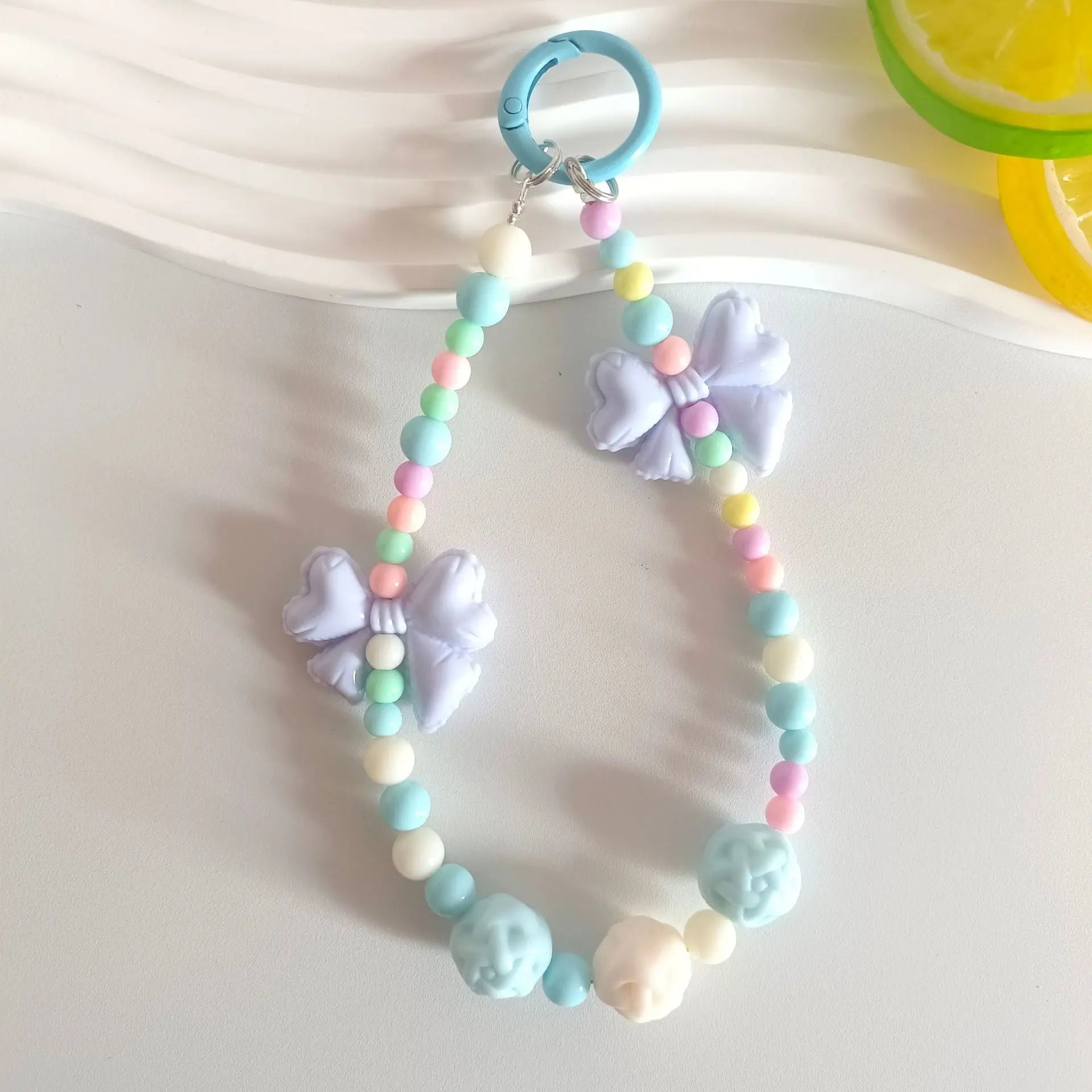 Kawaii Pastel Beaded Bow Keychain Cute Bracelet Chain Phone & Bag Charm Accessory SparkelsSparkels