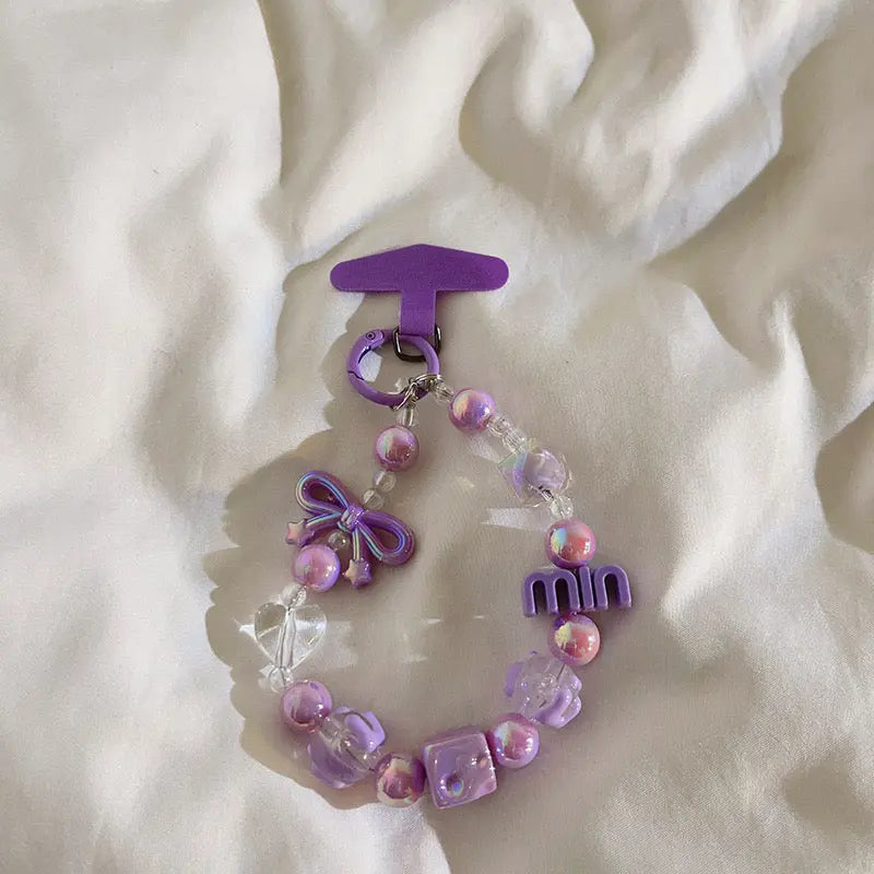 Kawaii Beaded Charm Keychain Bracelet Cute Bow & Candy Beads Phone Strap Bag Accessory SparkelsSparkels
