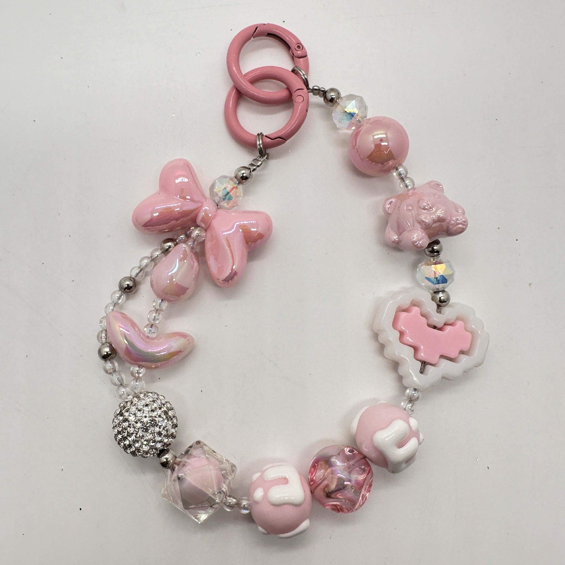 Kawaii Beaded Phone Charm Wrist Strap Cute Butterfly Bear & Heart Bracelet Lanyard for Phone Keys & Bags SparkelsSparkels