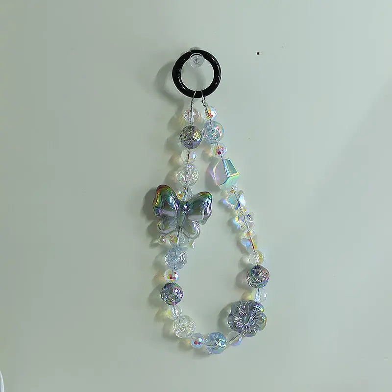 Kawaii Crystal Butterfly Beaded Phone Charm Strap Aesthetic Rainbow Keychain Bracelet Accessory SparkelsSparkels
