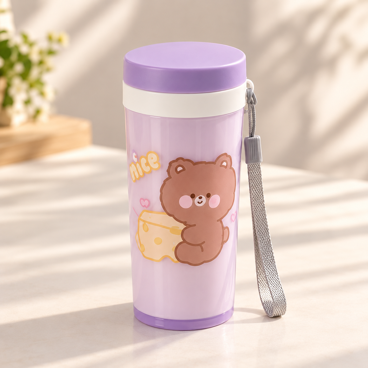 Kawaii Cartoon Insulated Tumbler with Lid & Carry Strap
