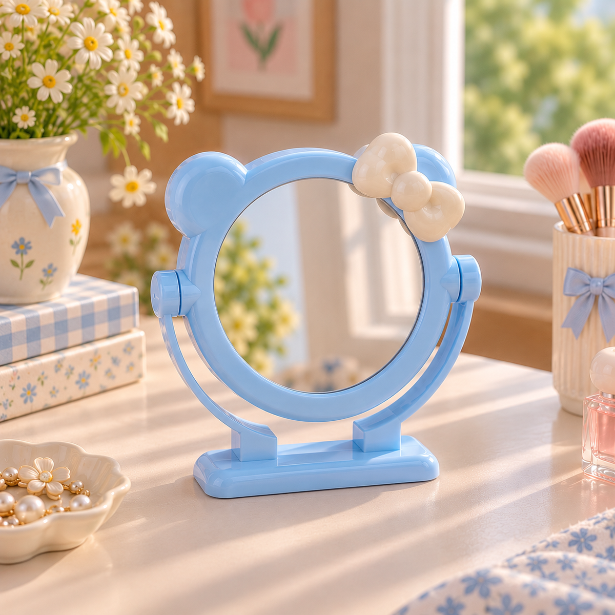 Cute Bear Ear Vanity Mirror with Bow