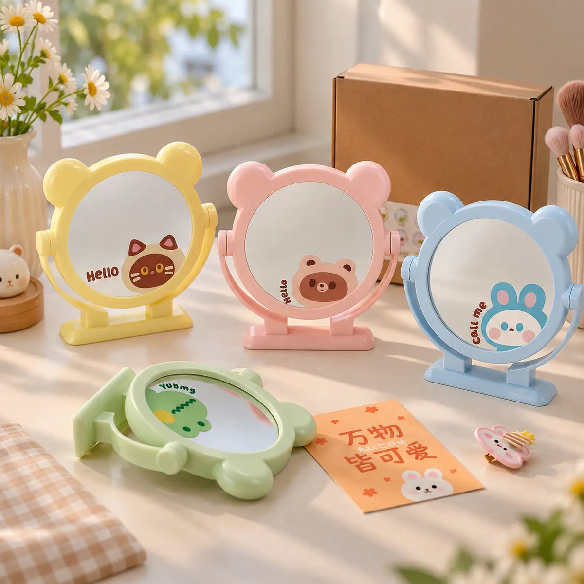 Cute Bear Ear Cartoon Rotating Vanity Mirror