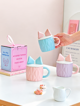 Cute Bow Ceramic Mug with Lid Pastel Sweet Mug