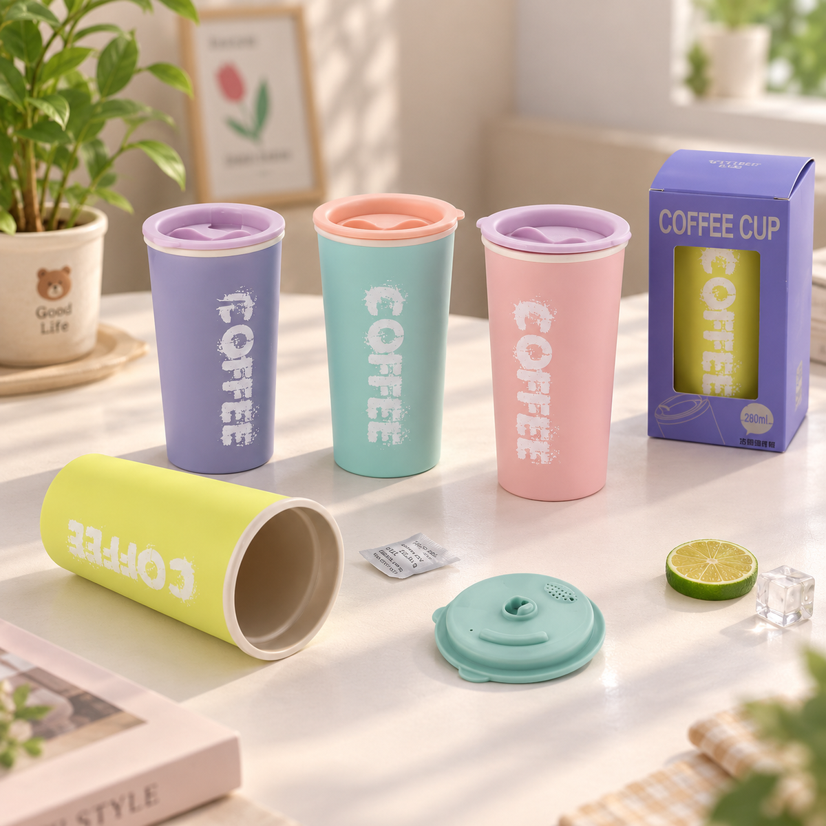 Large Pastel Coffee Cup with Sip Lid