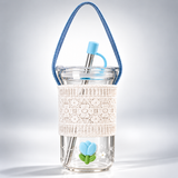 Pastel Tulip Glass Tumbler with Straw & Lace Sleeve