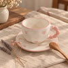 Kawaii Pink Heart Ceramic Tea Cup with Saucer