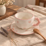 Kawaii Pink Heart Ceramic Tea Cup with Saucer