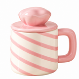 Pastel Swirl Ceramic Mug with Lid Pebble Knob Design
