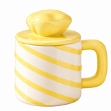 Pastel Swirl Ceramic Mug with Lid Pebble Knob Design
