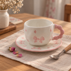 Kawaii Pink Ribbon Bow Ceramic Tea Cup with Saucer