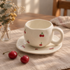 Kawaii Cherry Print Ceramic Tea Cup with Saucer