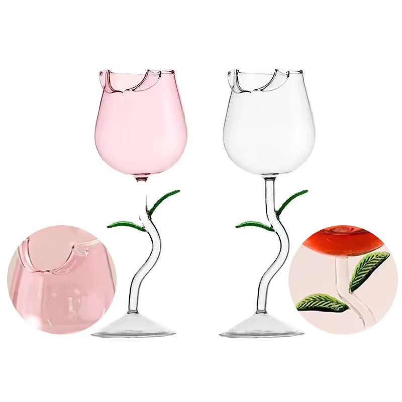 Creative Rose Shaped Wine Goblet Crystal Stem Glass for Wine & Champagne Romantic Gift for Valentine’s Day or Weddings