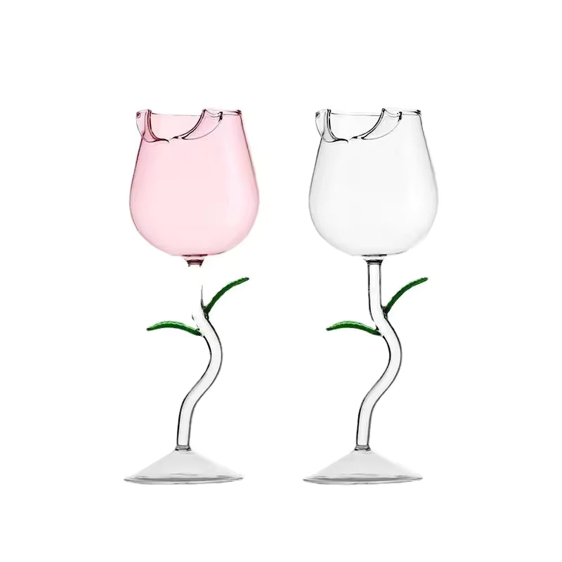 Creative Rose Shaped Wine Goblet Crystal Stem Glass for Wine & Champagne Romantic Gift for Valentine’s Day or Weddings