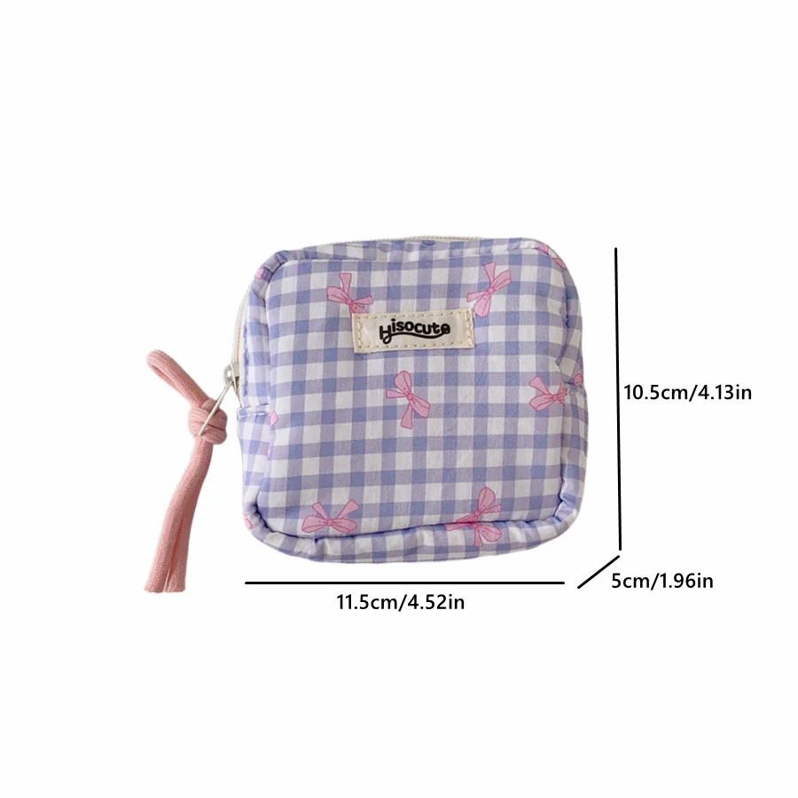 Korean Plaid Bow Cosmetic Storage Bag Simple Square Portable Change Pouch