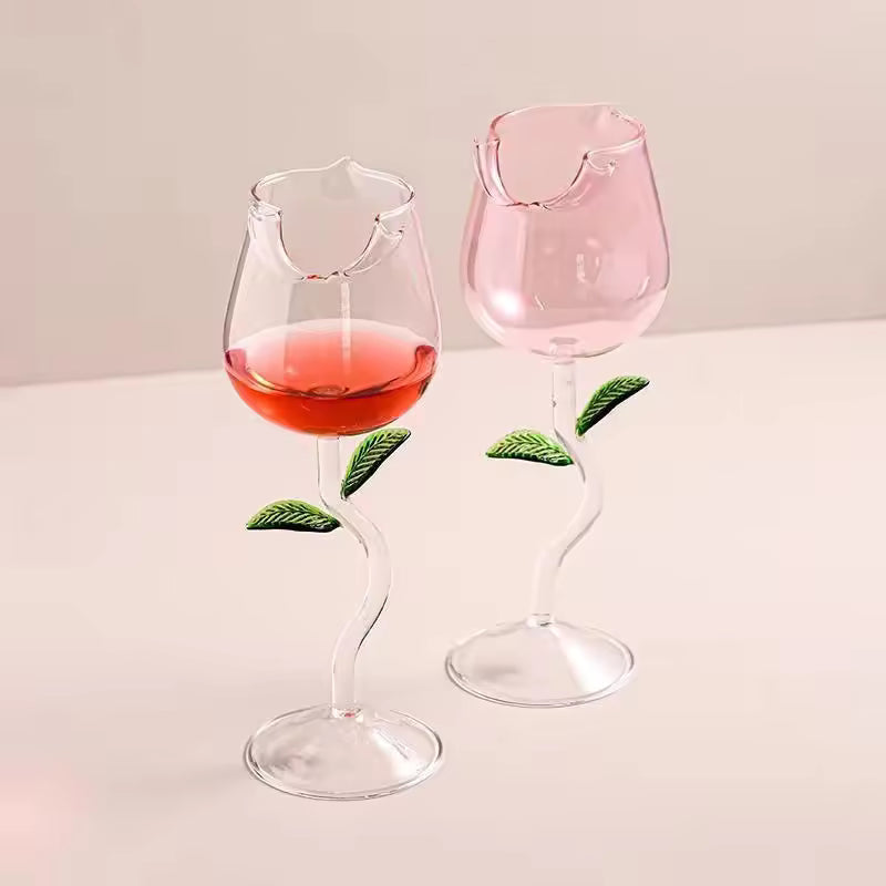 Creative Rose Shaped Wine Goblet Crystal Stem Glass for Wine & Champagne Romantic Gift for Valentine’s Day or Weddings