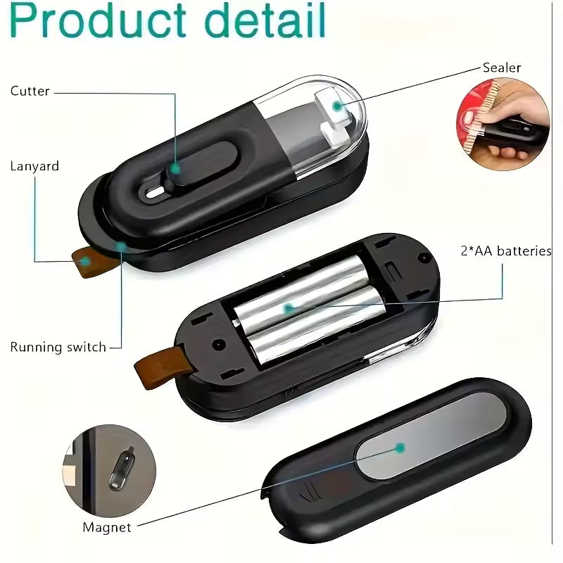 Mini Battery Powered Vacuum Heat Sealer Portable Plastic Bag Sealer with Cutter Food Storage Tool for Home & Travel