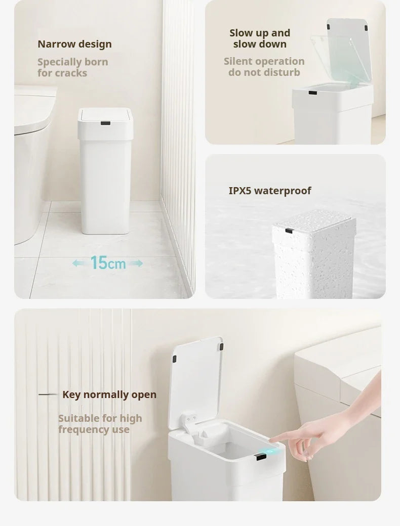 Smart Auto Sensor Trash Can Vertical & Horizontal Touchless Bin for Narrow Spaces Kitchen & Bathroom Motion Waste Bin