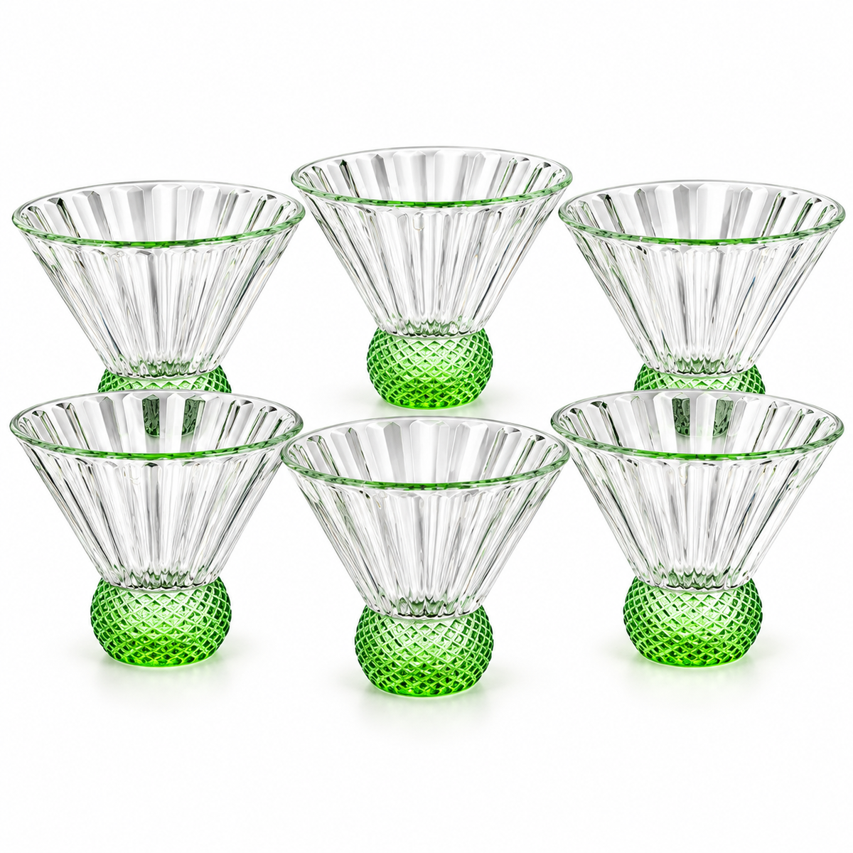 Pack Of 6 Luxury Ribbed Glass Dessert Cups Textured Base