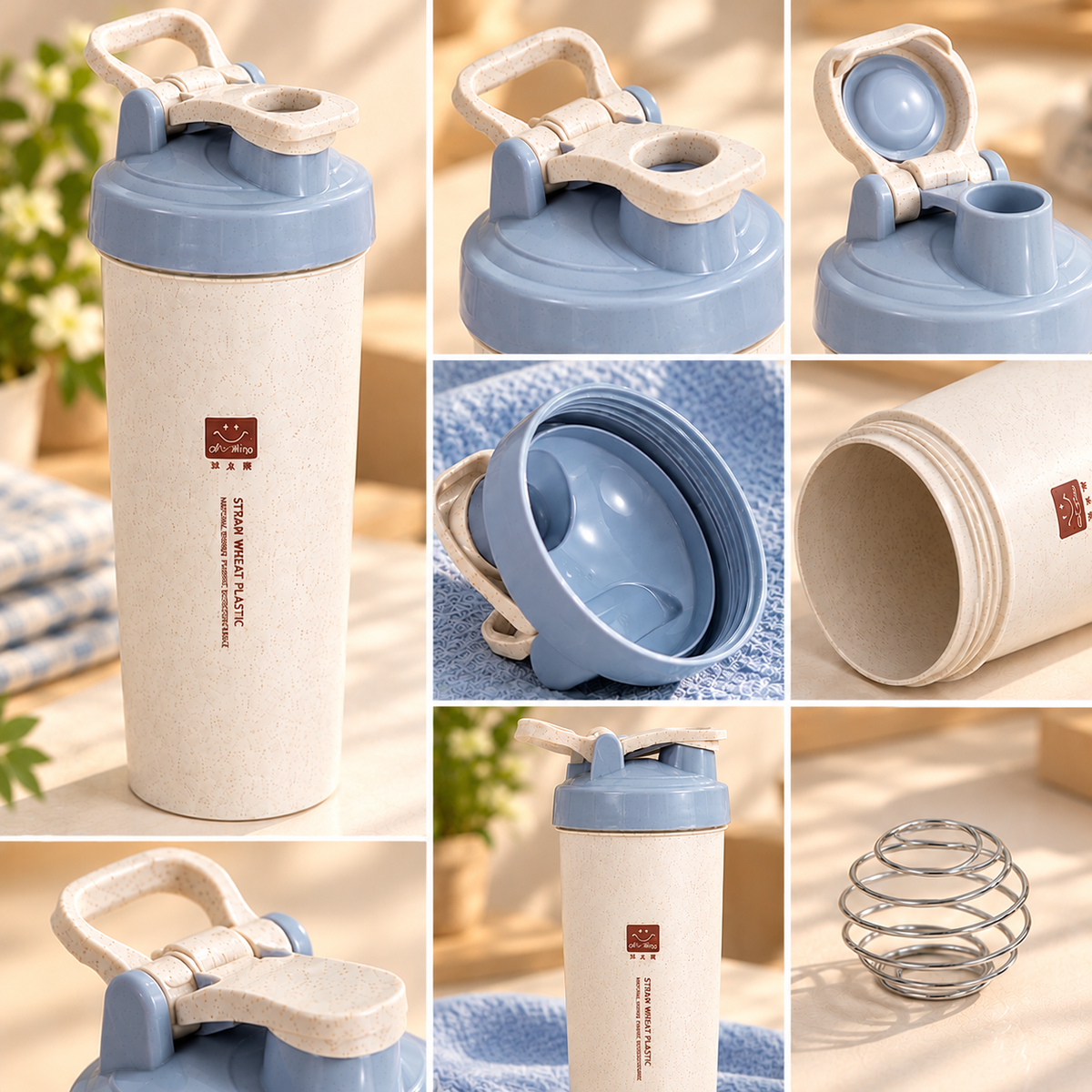 Eco-Friendly Wheat Straw Shaker Bottle with Mixing Ball
