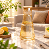 Luxury Ribbed Glass Water Carafe with Wooden Lid & Matching Glass