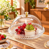 Medium Luxury Crystal Cut Glass Cake Stand with Dome Lid & Gold Knob
