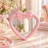 Cute Heart-Shaped Vanity Mirror with 3D Bow