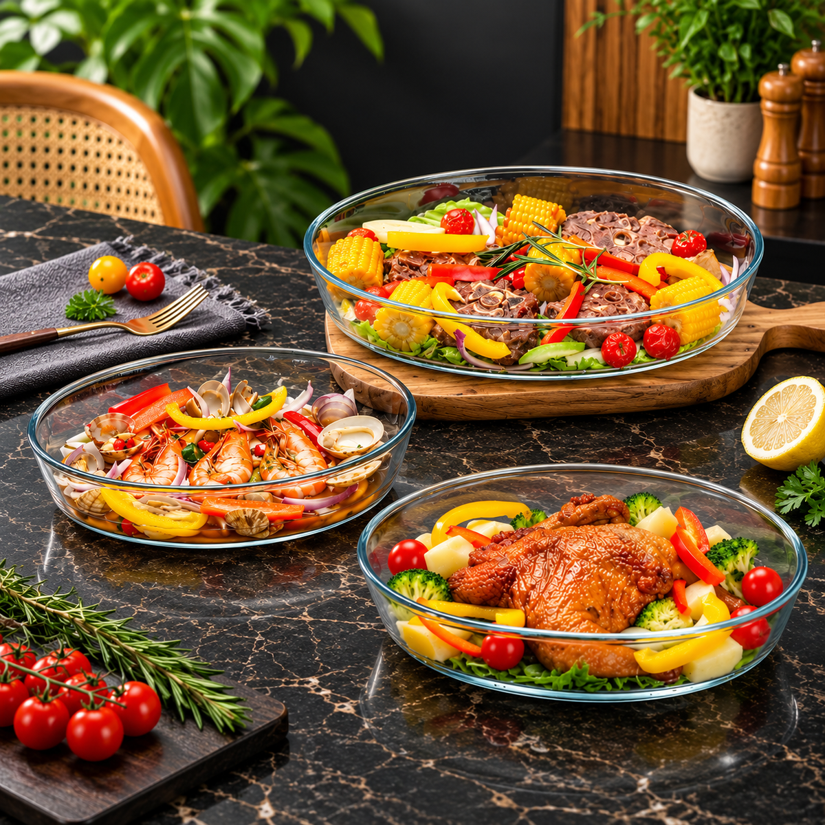 3 Piece Oval Glass Baking Dish Set Transparent Ovenware & Serving Dishes