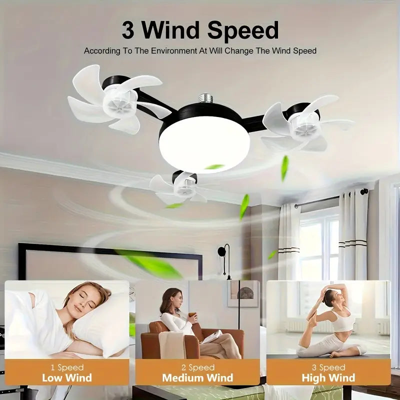 Modern LED Ceiling Fan Light with 4 Small Blades 3 Speeds, 3000K 6000K Adjustable