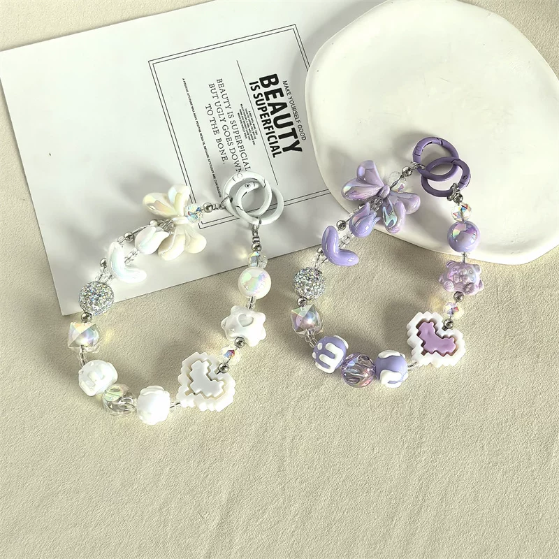 Kawaii Beaded Phone Charm Wrist Strap Cute Butterfly Bear & Heart Bracelet Lanyard for Phone Keys & Bags SparkelsSparkels