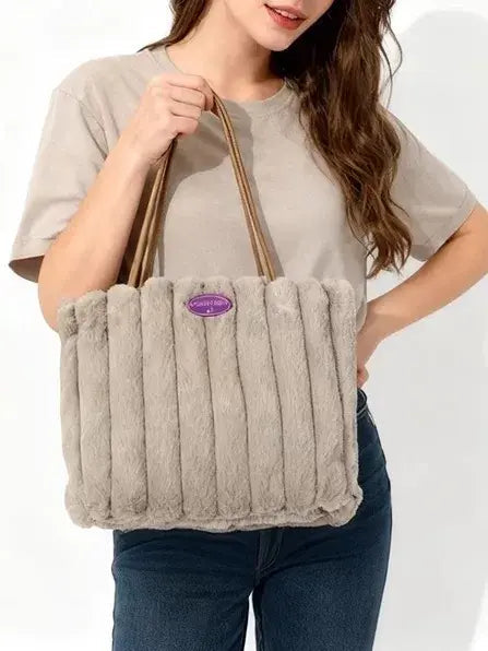 Cozy Plush Faux Fur Tote Bag for Women Soft Fluffy Shoulder Handbag SparkelsSparkels