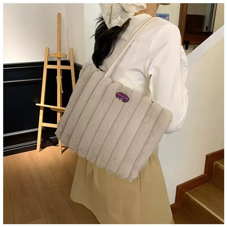 Cozy Plush Faux Fur Tote Bag for Women Soft Fluffy Shoulder Handbag SparkelsSparkels