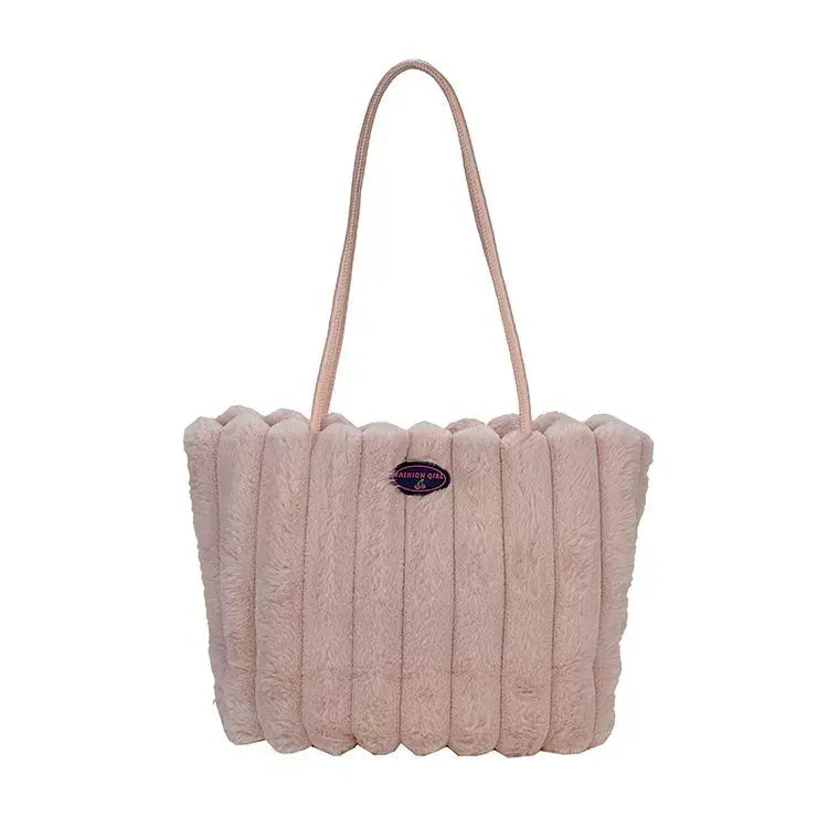 Cozy Plush Faux Fur Tote Bag for Women Soft Fluffy Shoulder Handbag SparkelsSparkels