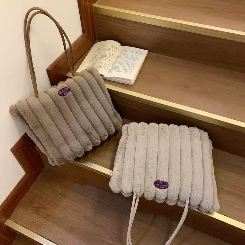 Cozy Plush Faux Fur Tote Bag for Women Soft Fluffy Shoulder Handbag SparkelsSparkels