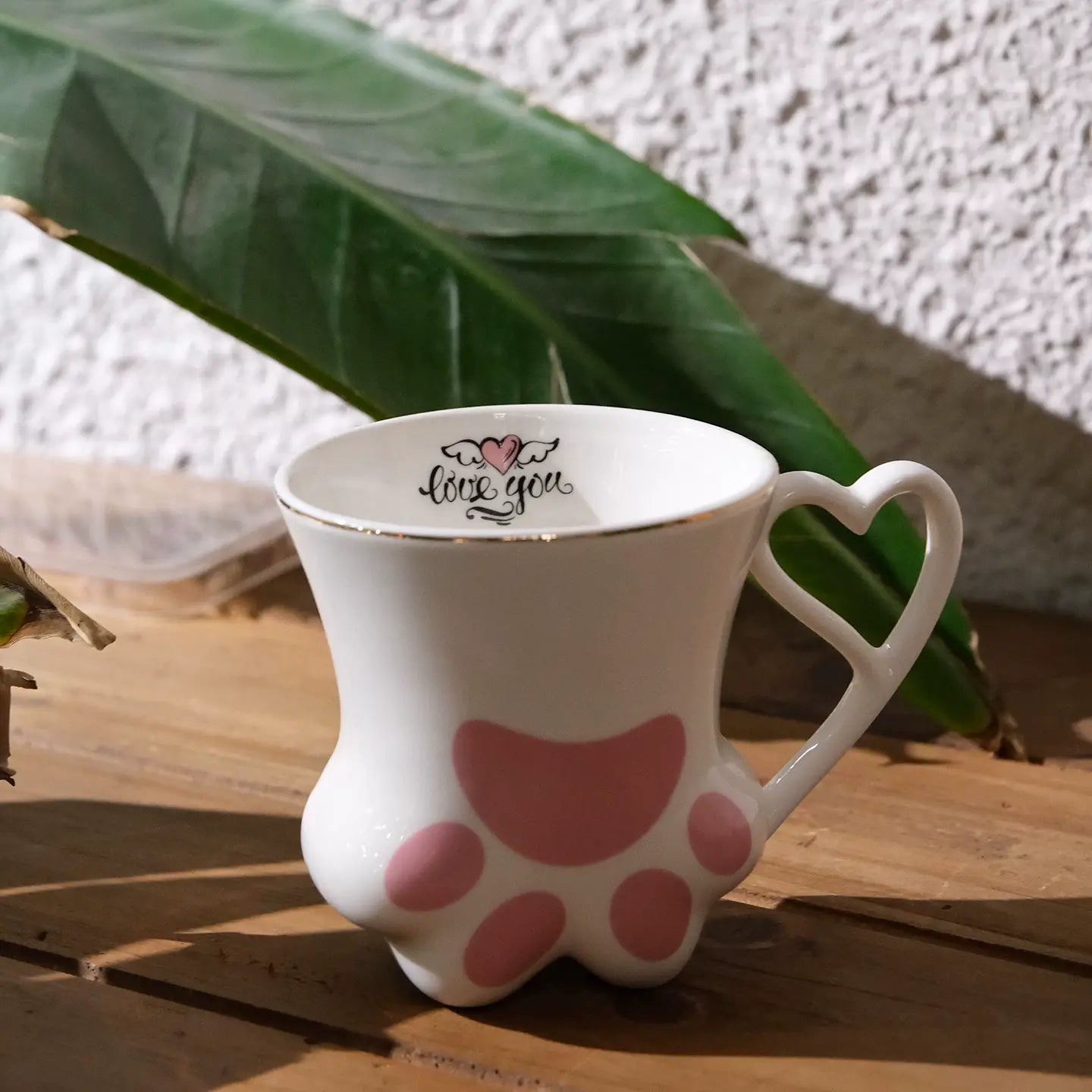 Cute Cat Paw Ceramic Mug with Heart Handle & Star Spoon Kawaii Coffee & Milk Cup Gift SparkelsSparkels