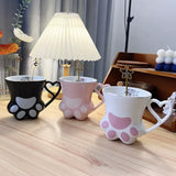 Cute Cat Paw Ceramic Mug with Heart Handle & Star Spoon Kawaii Coffee & Milk Cup Gift SparkelsSparkels