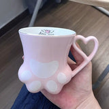 Cute Cat Paw Ceramic Mug with Heart Handle & Star Spoon Kawaii Coffee & Milk Cup Gift SparkelsSparkels