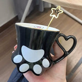 Cute Cat Paw Ceramic Mug with Heart Handle & Star Spoon Kawaii Coffee & Milk Cup Gift SparkelsSparkels