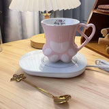 Cute Cat Paw Ceramic Mug with Heart Handle & Star Spoon Kawaii Coffee & Milk Cup Gift SparkelsSparkels
