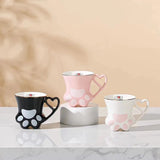 Cute Cat Paw Ceramic Mug with Heart Handle & Star Spoon Kawaii Coffee & Milk Cup Gift SparkelsSparkels
